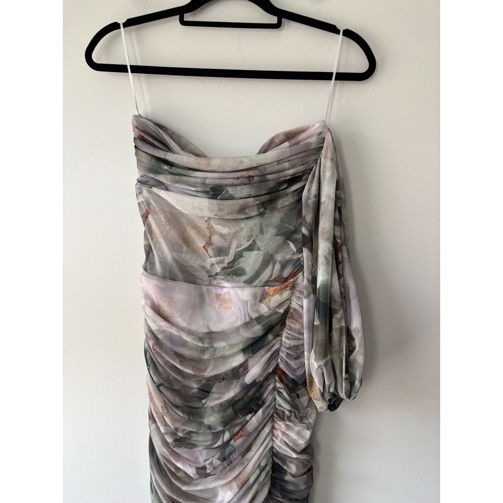 Abercrombie & Fitch Floral Mesh Asymmetrical Off-Shoulder Draped Maxi Dress XSP - Picture 3 of 7